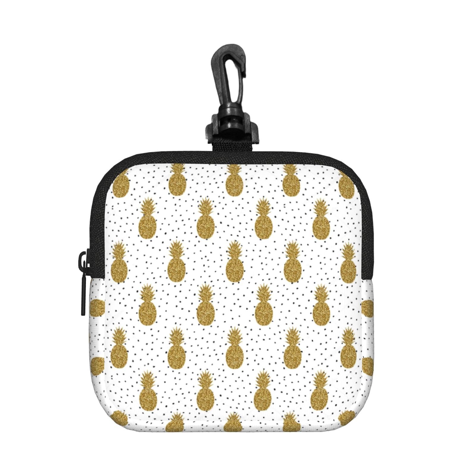 Gold Glitter Pineapples Fruit Print Square Storage Bag Travel Toiletry Cosmetic Organizer Pouch Lightweight Reusable