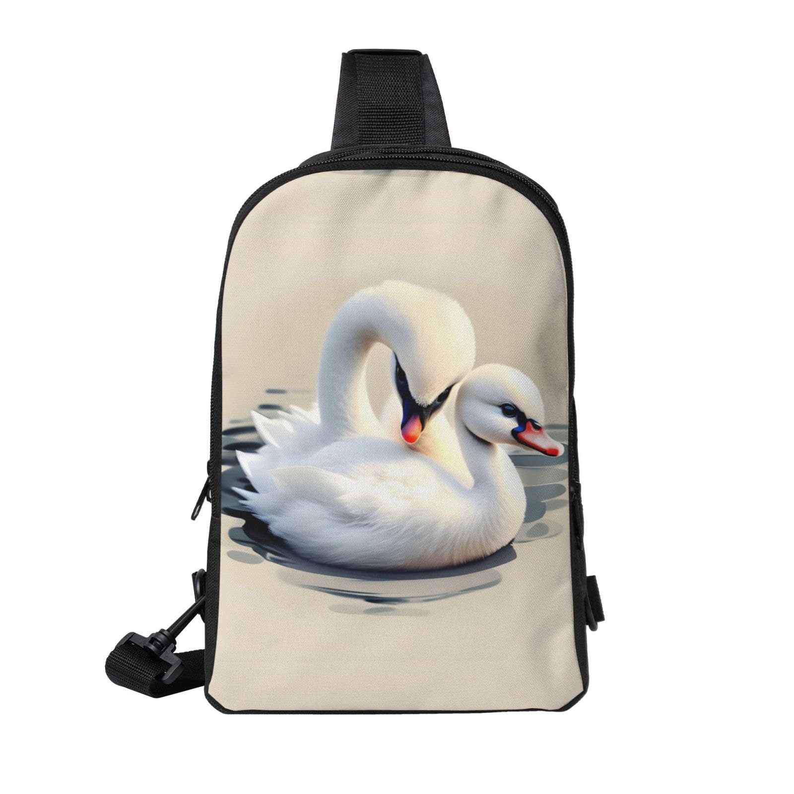 Cute Little Swan Adjustable Strap Large Capacity Double Layer Crossbody Chest Bag 7.7x2.4x11.8in For Camping Travel Daily Leisure Activities