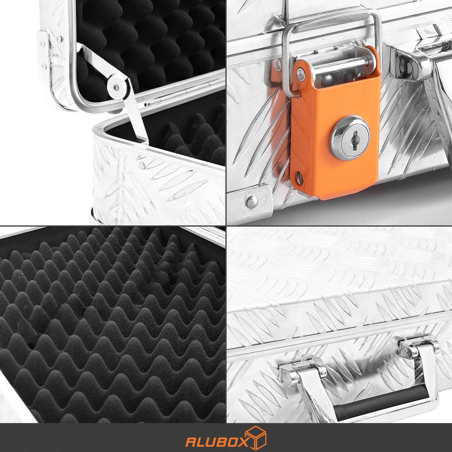 Alubox Pistolenkoffer Schutzkoffer - Pistolen Hartschalenkoffer - 2 Schnallen 2 Schlösser - witterungsbeständiges Riffelblech Aluminium 1,5mm - abschließbar, gepolstert