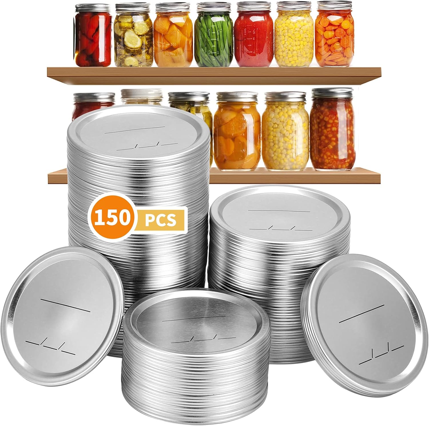 150-Count Wide Mouth Canning Lids for Ball, Kerr Jars- 86mm Split-Type Metal Mason Jar Lids for Canning - Food Grade Material, 100% Fit & Airtight for Wide Mouth Jars