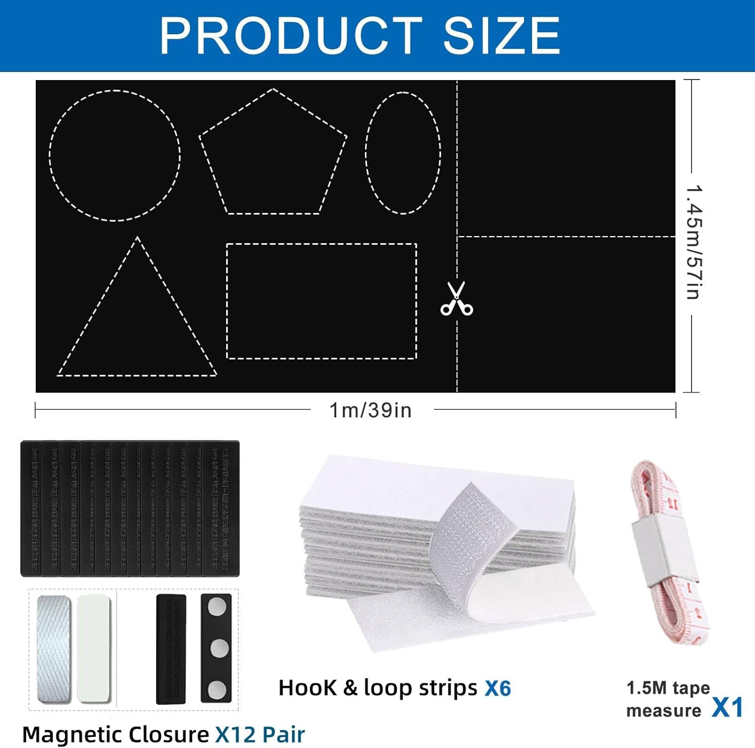 100% Blackout Blinds Magnetic Window Cover 57x40Inch,No Drill PortableCuttable Black Out Curtains for Nursery Bedroom,RV,Media Room with Hook & Loop Tape+Magnetic Closure
