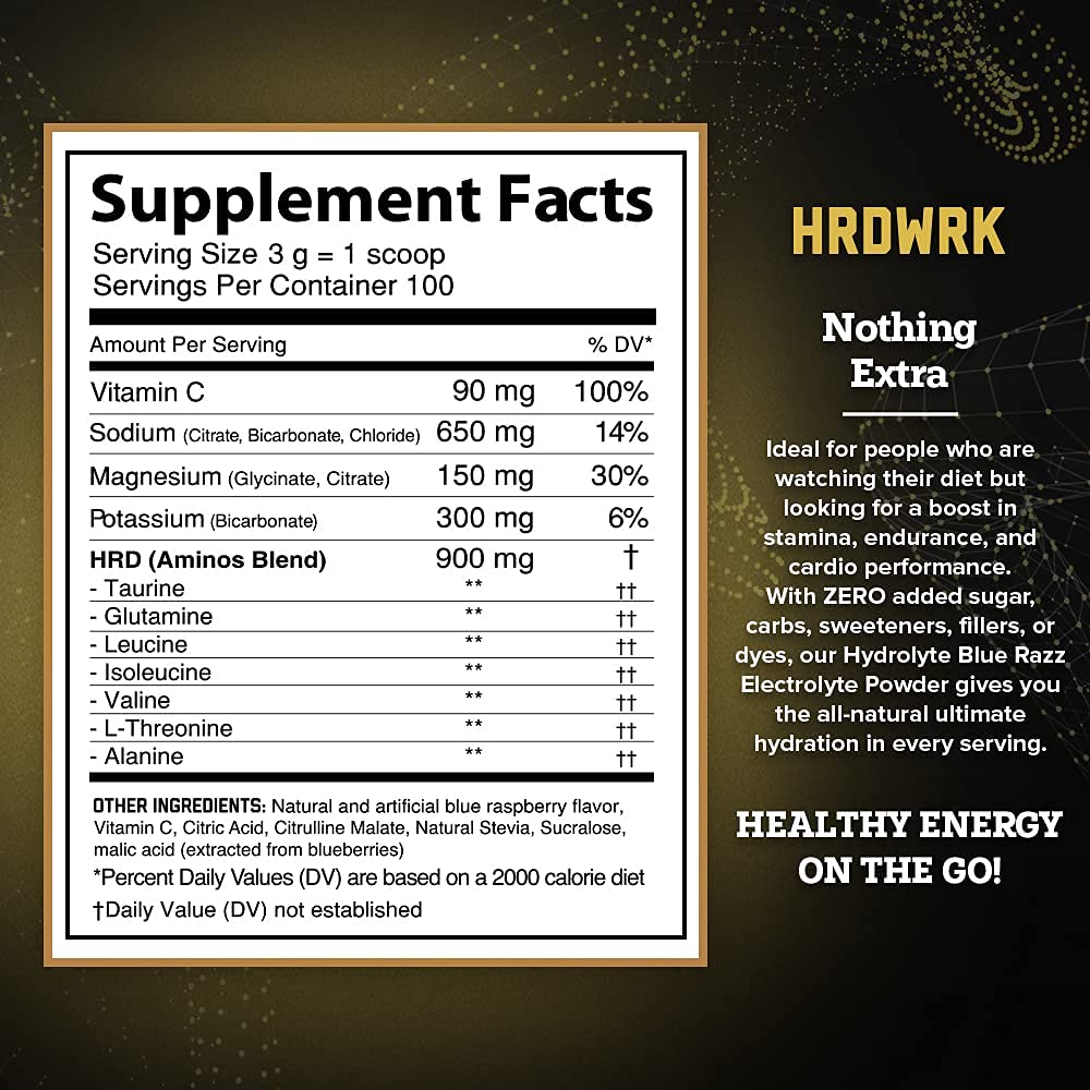 Buy HRDWRK Electrolytes Powder with Magnesium, Potassium Sugar Free