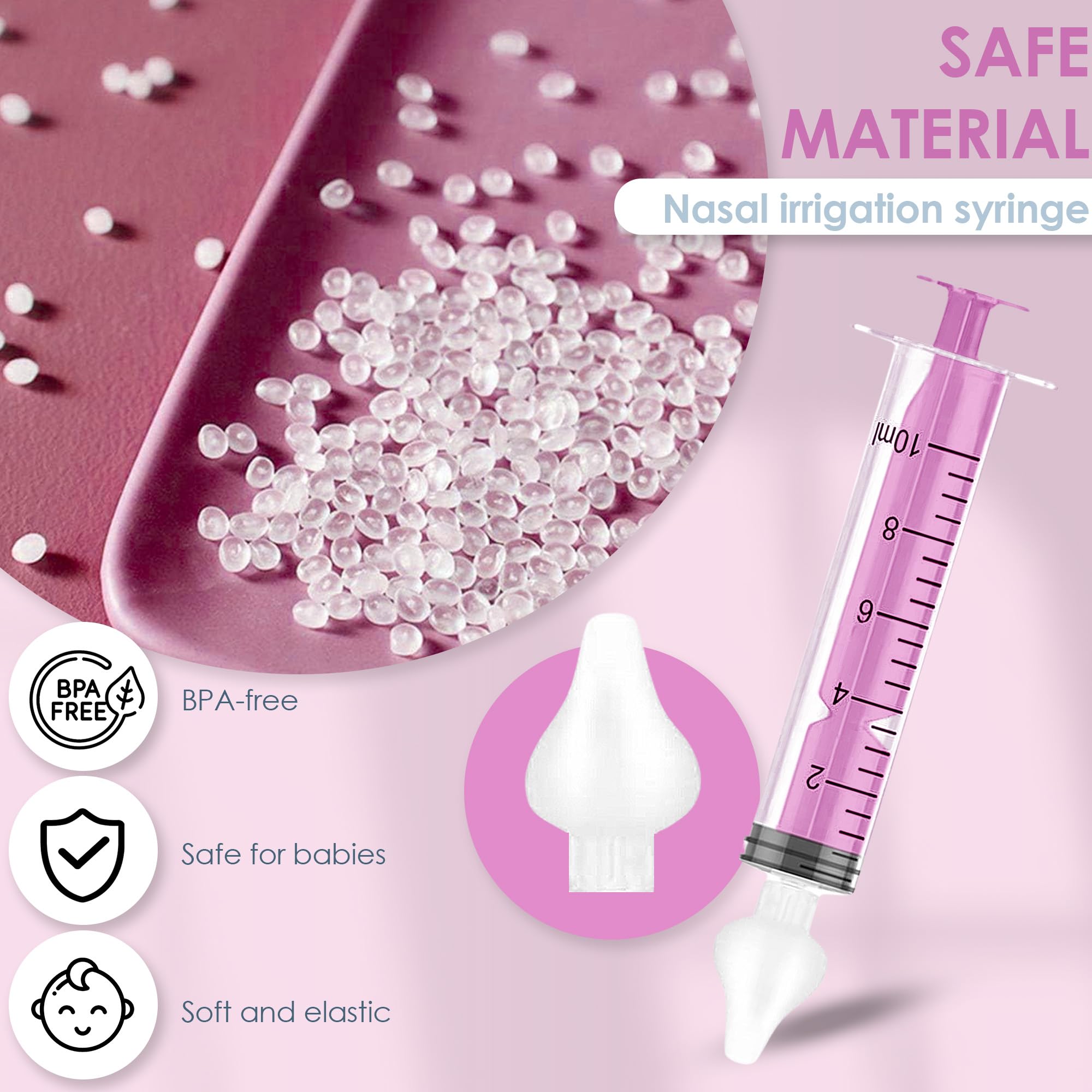 Condition photo showing New/Like New for Bluet B - Baby Nasal Syringe (2-Pack) - Safe Silicone Nasal Aspirator for Newborn - Infant Mucus Removal - 10ml Nose Cleaner Syringe for Baby - Toddler Congestion Relief - Reusable Tips - Pink