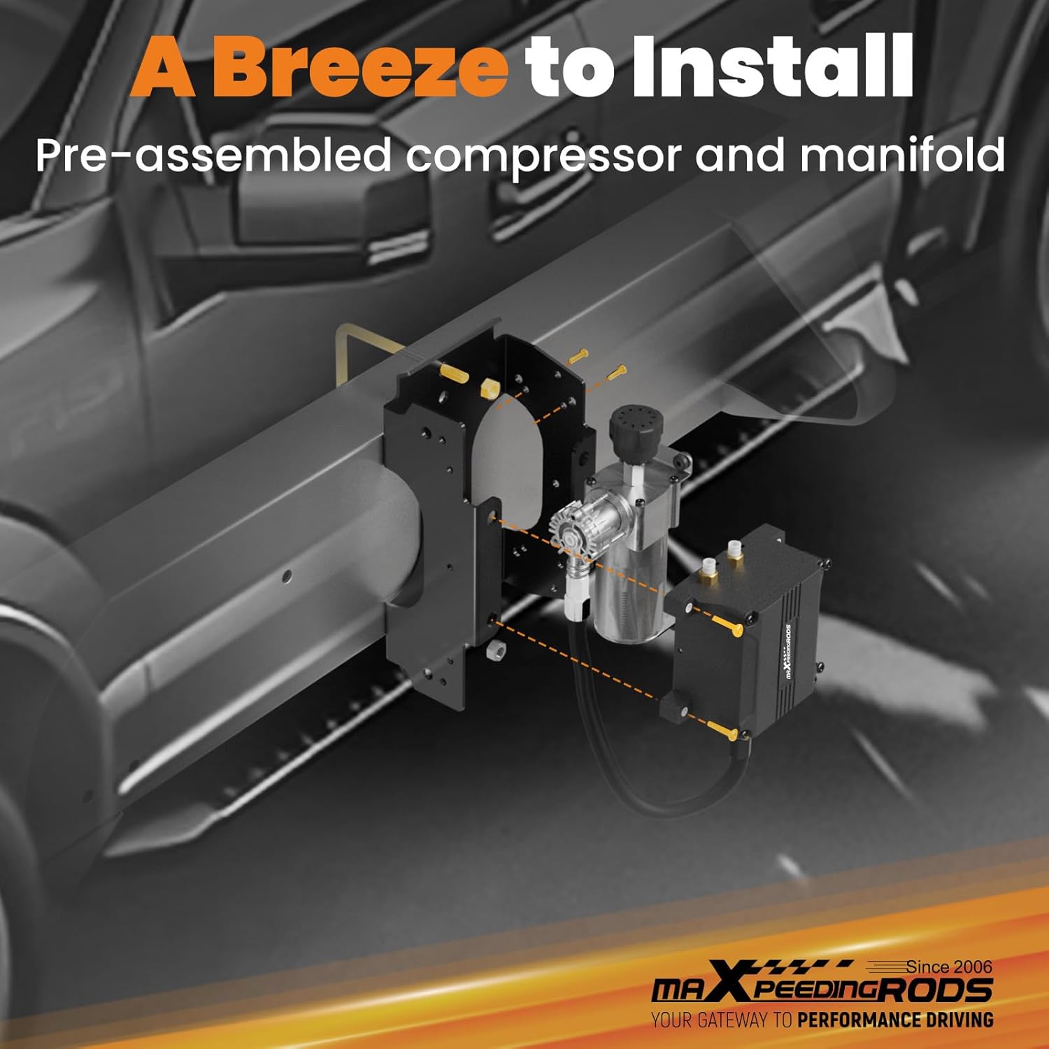 maXpeedingrods Dual Path Wireless On Board Air Compressor System 120 PSI Heavy Duty Air Compressor Kit App and Remote Control for Trucks Pickups Trailers Vans