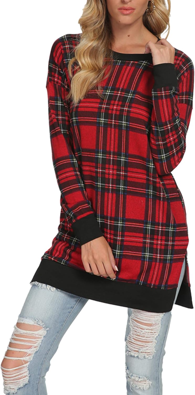 levaca Fall Long Sleeve Shirts for Women 2024 Loose Casual Dressy Tunic Tops to Wear With Leggings Christmas Red M - Image 3
