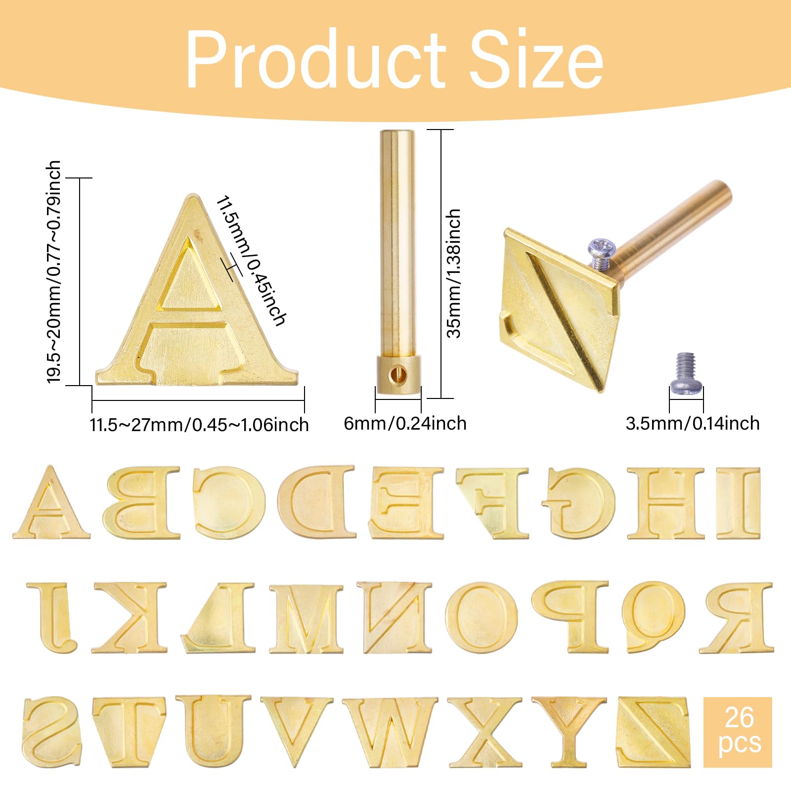 GLOBLELAND 1Set 26Pcs Wood Burning Tip Sets Hot Stamps Tool with Uppercase Alphabet 26 Letters Hot Stamps Brass for Leather Branding DIY Embossing and Carving Crafts Wood Burning - Image 2
