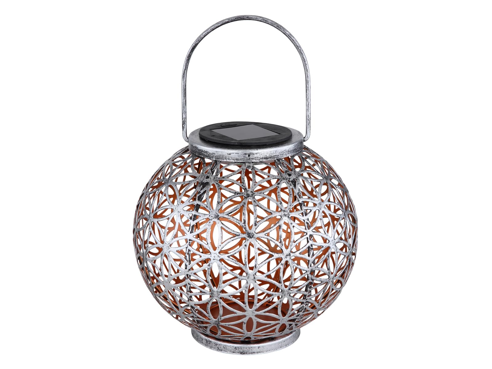 Set di 2 lanterne solari a sfera con punzonature decorative in argento antico e oro, Ø 20 cm
