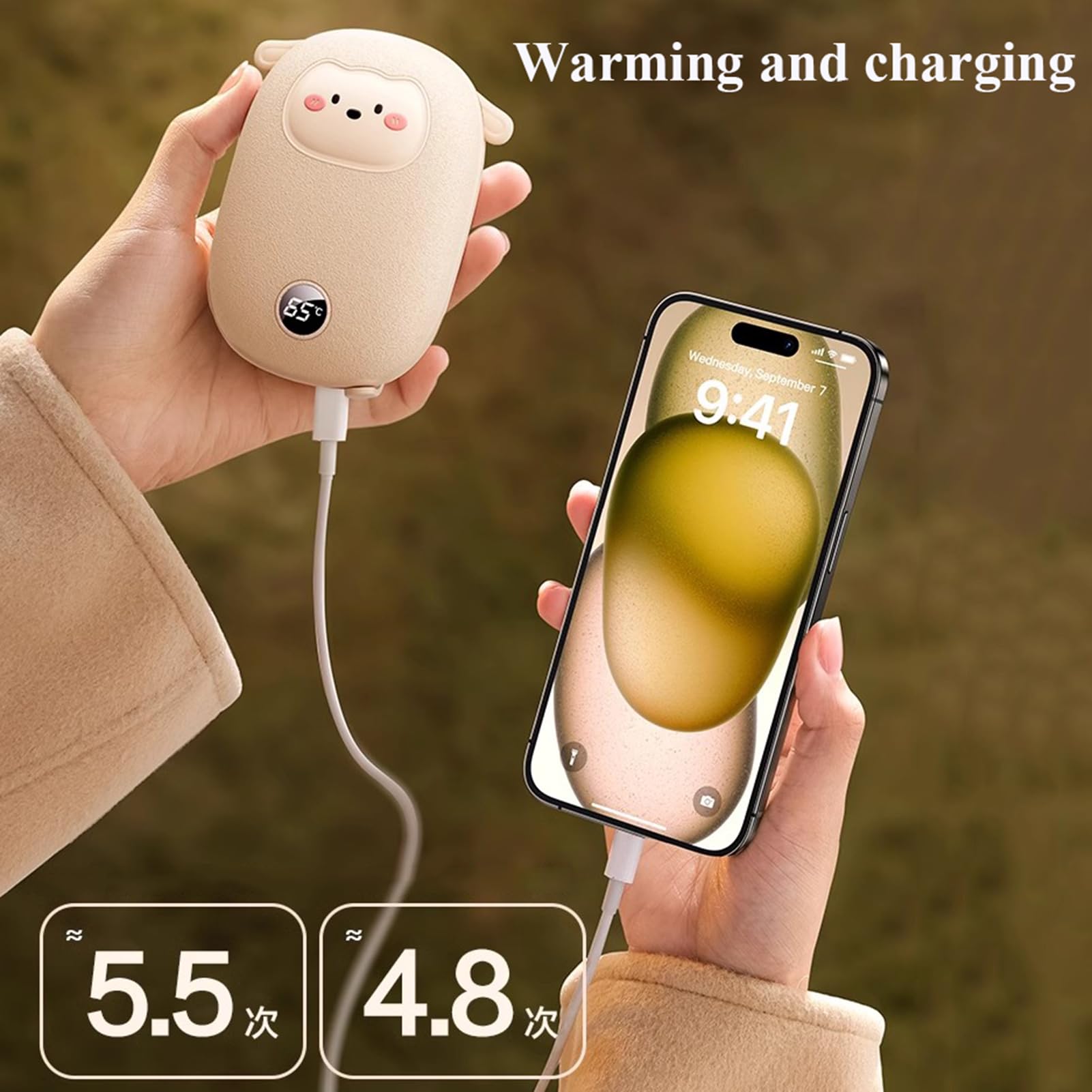 Ogrzewacze do rąk ładowane, 20000 mAh elektryczne ogrzewacze do rąk do 24 godzin ciepła, dwustronne ogrzewacze do rąk z wyświetlaczem LED, świetny prezent, B