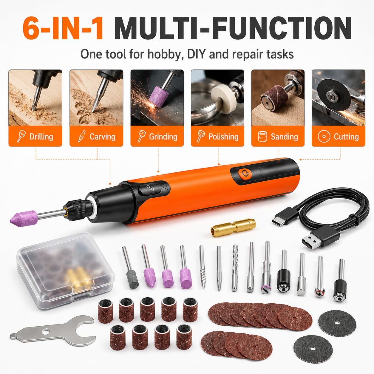 Kit de herramientas rotativas, mini amoladora eléctrica para manualidades