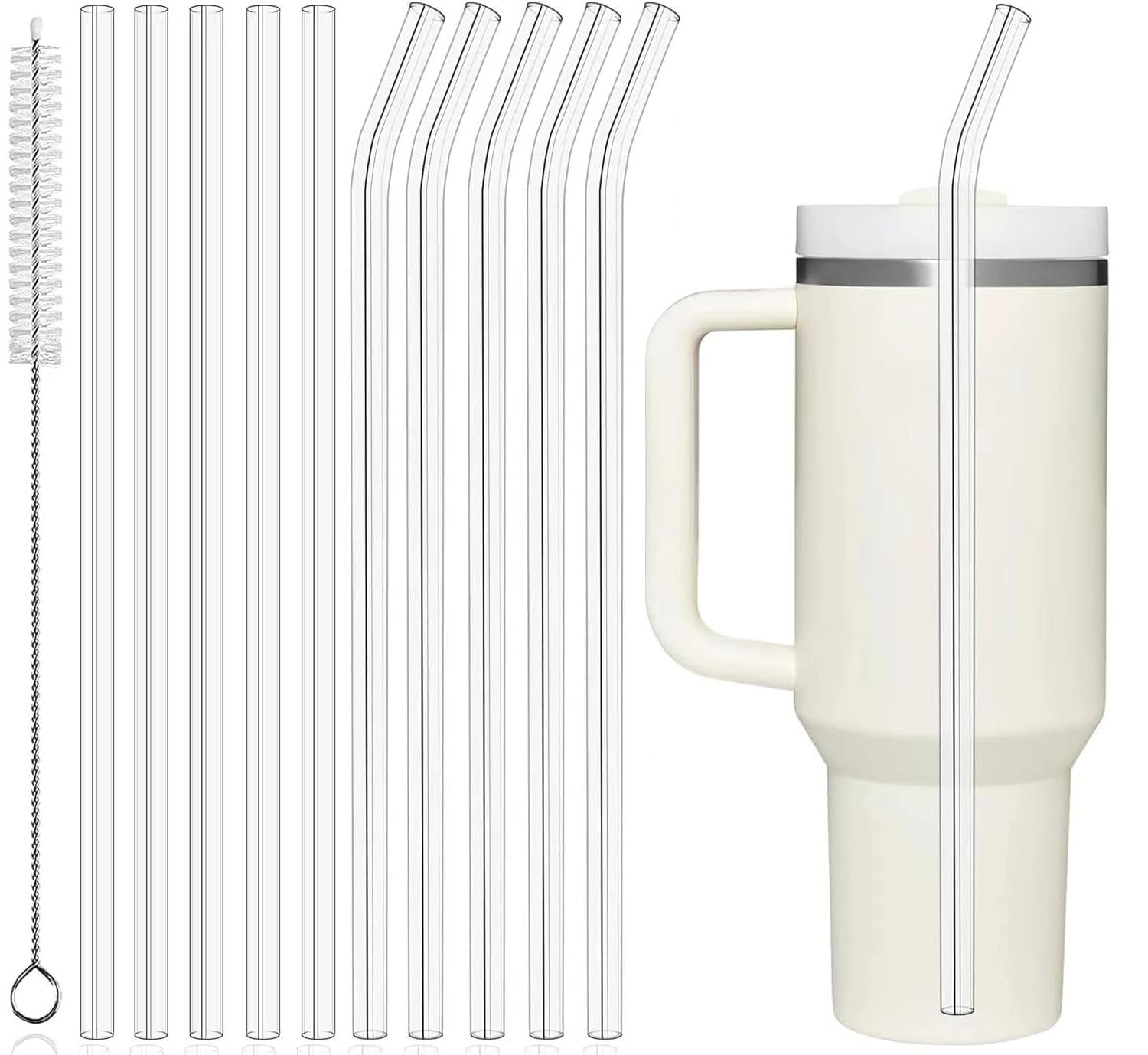 PROOCI 10-Pack 12" Replacement Straws for Stanley & Yeti 30oz-40oz Cup Tumbler, Food Grade Tritan Plastic Reusable Straws with Cleaning Brush, Clear Long Straw for Drinking Smoothie, Cocktails, Juice