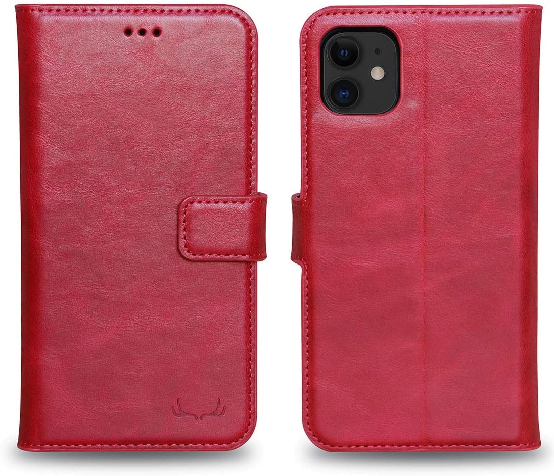 Exclusive Discount 70% Price Bonetti Case Genuine Leather Flex Cover with Detachable Wallet and Credit Card Slots Shockproof Silicone Protective Sleeve -Authentic Minimalist iPhone Cases -Compatible with iPhone 11 (Red)