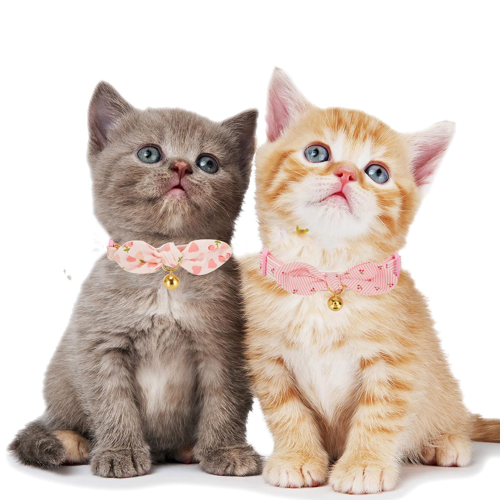 YUDOTE Soft Cotton Cat Collar with Removeable Hand-tied Bowtie,Pack of 2 Kitten Collars with Quick Release Buckle and Bell for Female Cats Dressing up Pink Cherry - Image 2
