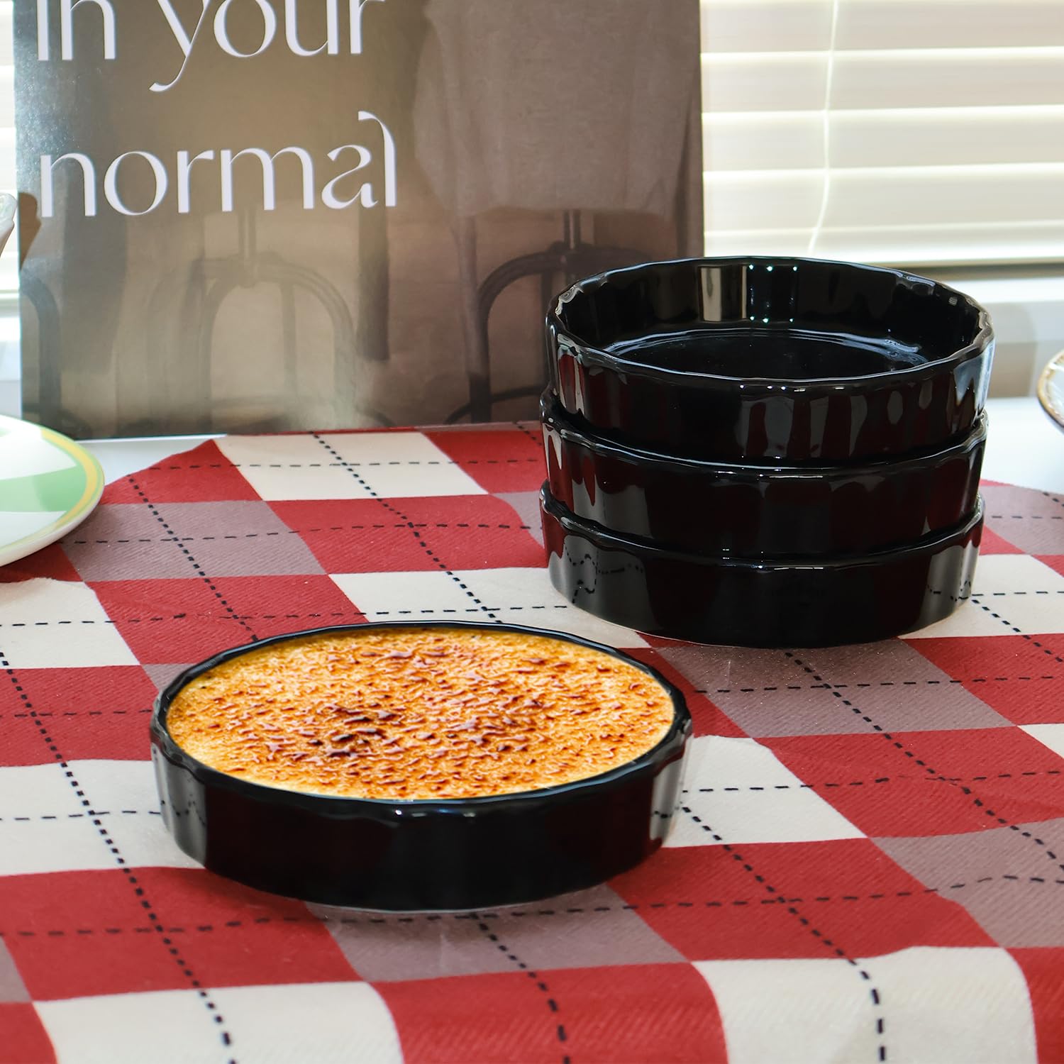 Ramequines de porcelana de 6 onzas para Creme Brulee, mini platos para hornear aptos para horno, ramequines de cerámica a rayas, tazas de postre blancas para quiche, soufflés, salsas y servir, juego