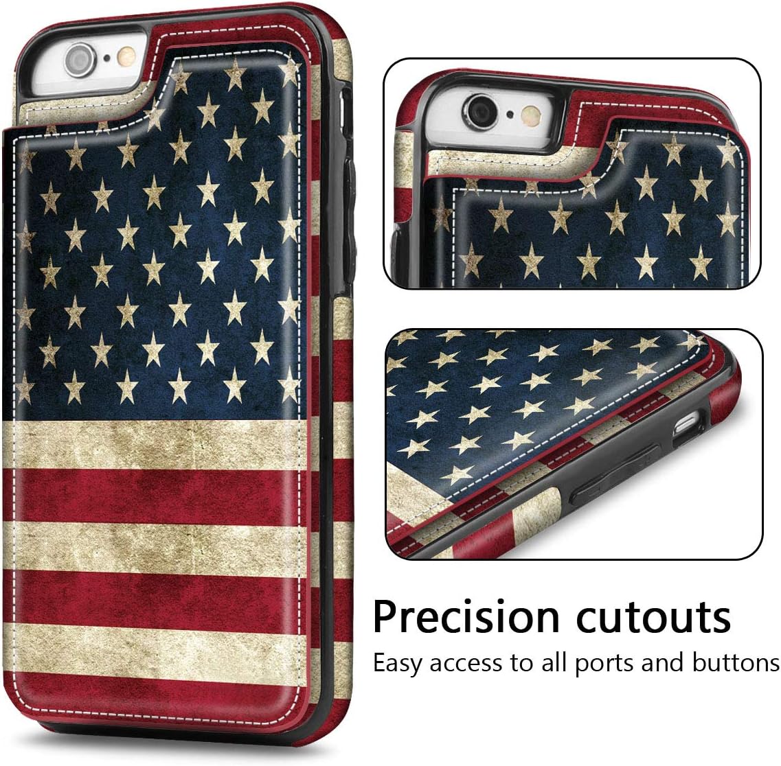Hoofur iPhone 6s Case, iPhone 6 Case, Slim Fit Premium Leather iPhone 6 Wallet Cases Card Slots Shockproof Folio Flip Protective Defender Shell for Apple iPhone 6/6s (4.7 Inch) (US Flag)