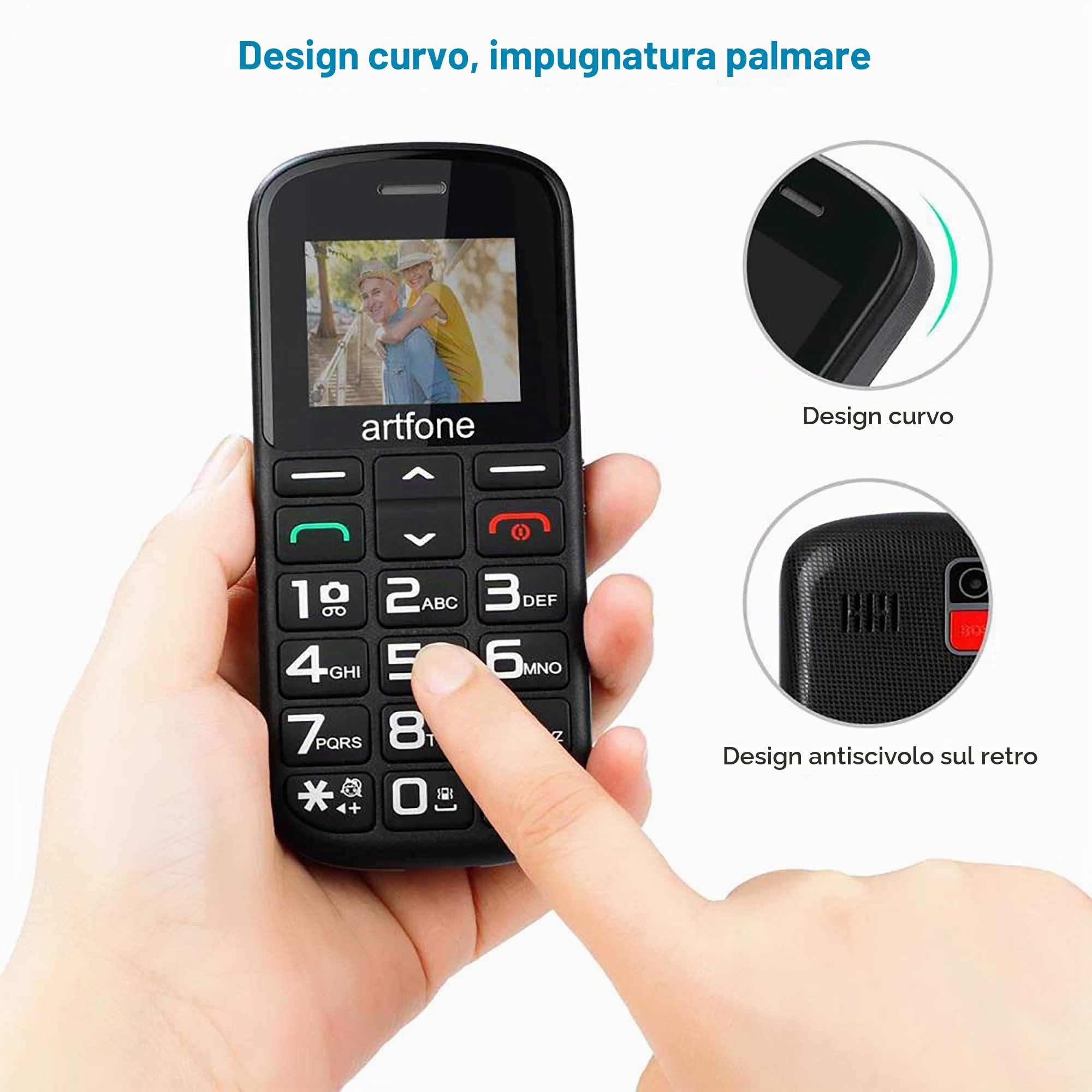 ARTFONE CS182 Telefono Anziani Tasti Grandi | Base ricarica | Funzione SOS