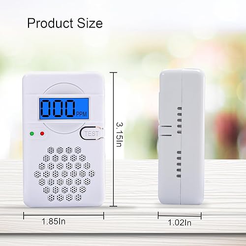 Miniatura 5 de Detector de monóxido de carbono, 4 paquetes, dispositivo detector de alarma de CO con pantalla digital LED para el hogar, viajes, funciona con pilas