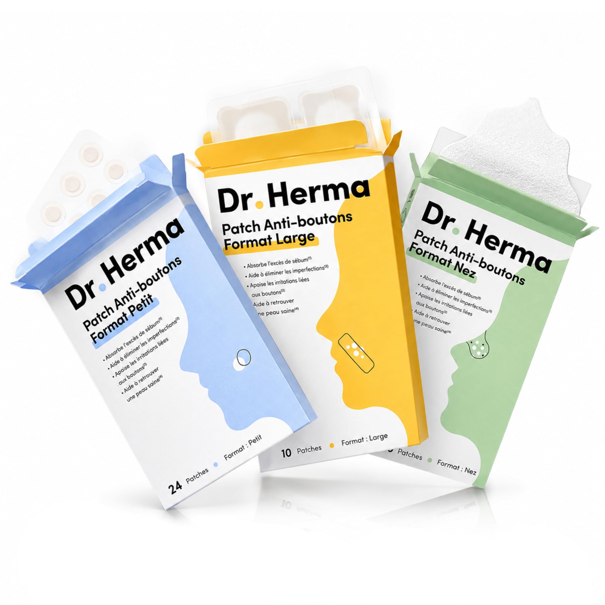 Dr. Herma 24 Pequenos, 10 XL Anti imperfecciones con 10 Parches Nariz - Hidrocoloides Parches anti granos con Ácido Salicílico Aceite Árbol Té - Resultados en 6-8 Horas - Dermatológicamente Testados