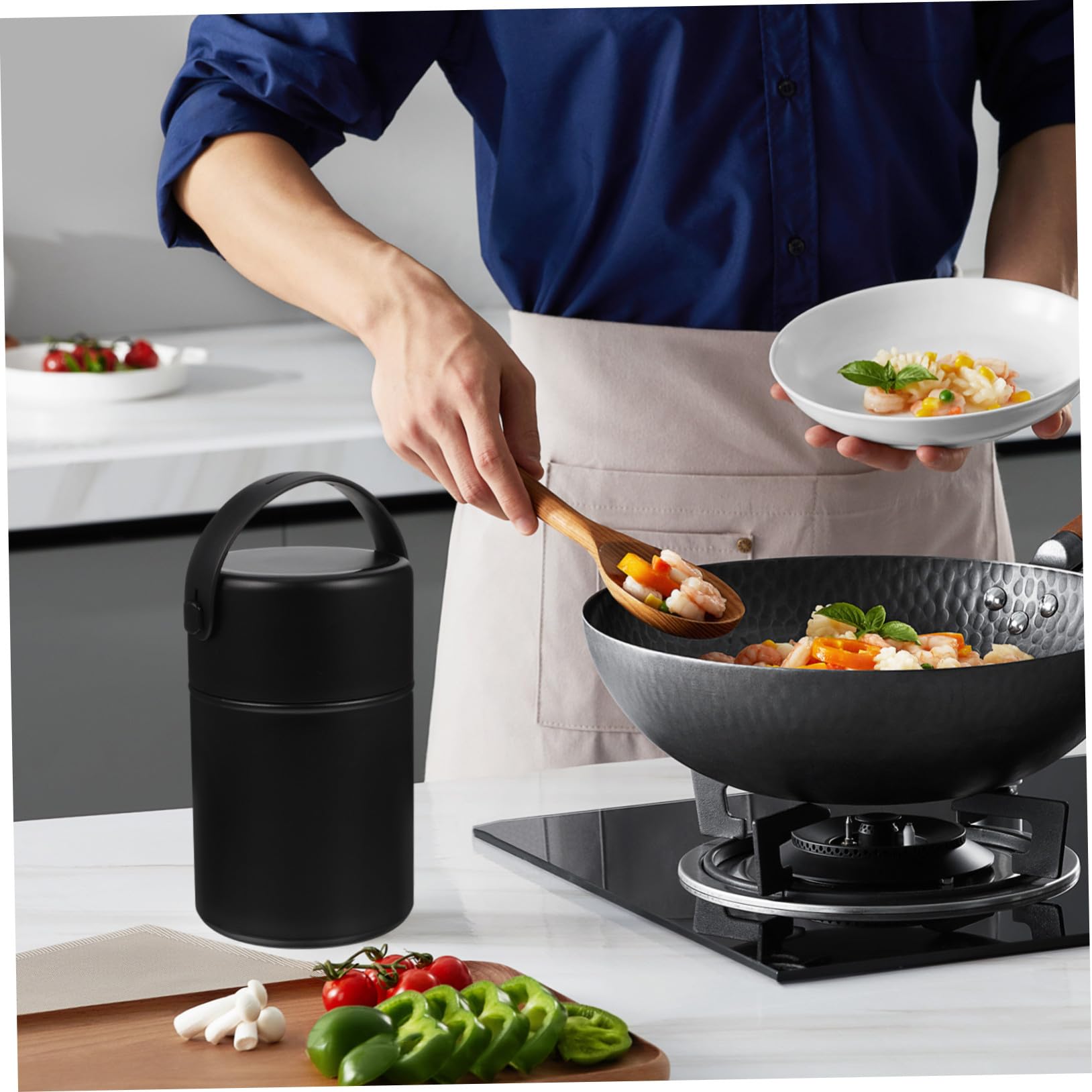 Alipis 850ml Schwarzer Edelstahl Thermobehälter für Lebensmittel | Löffel und Griff auslaufsicher Lebensmittelechter Deckel mit Dichtungsring für Outdoor Aktivitäten