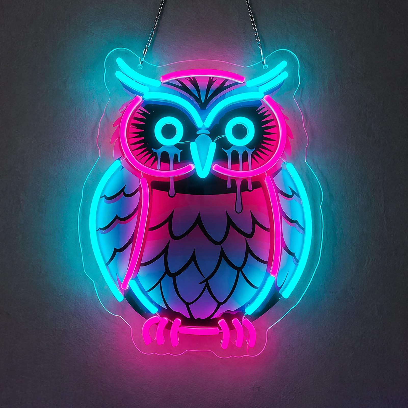 Owl Neon Sign, Pink & Ice Blue LED Neon Light for Wall Decor