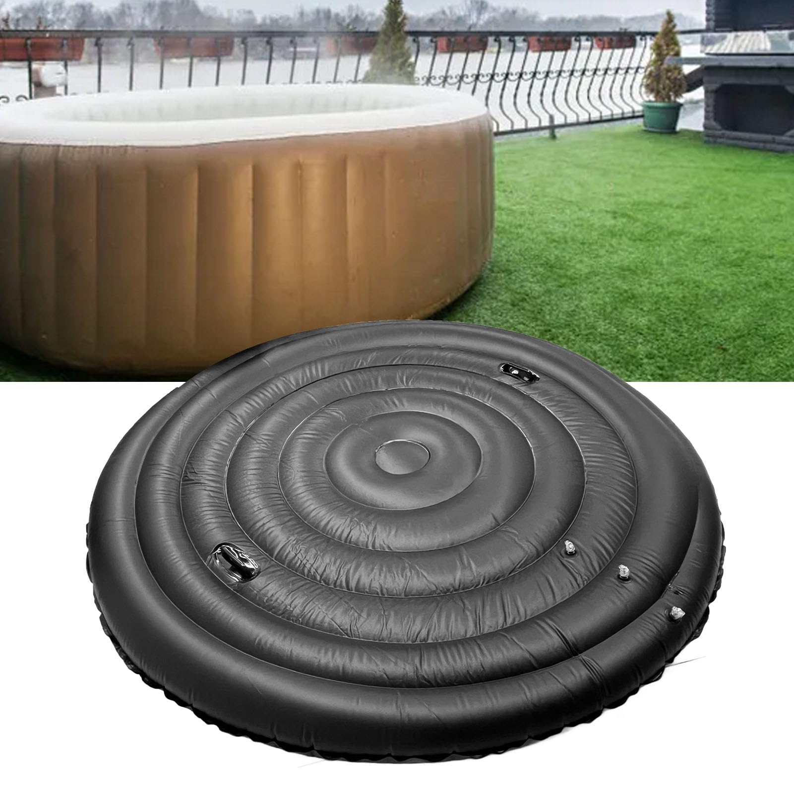 Cubierta inflable para jacuzzi, resistente a la intemperie, tapa aislada con asas, ajustable para jacuzzis y spas redondos de 128 cm, 158 cm, 180 cm, cubierta protectora para exteriores