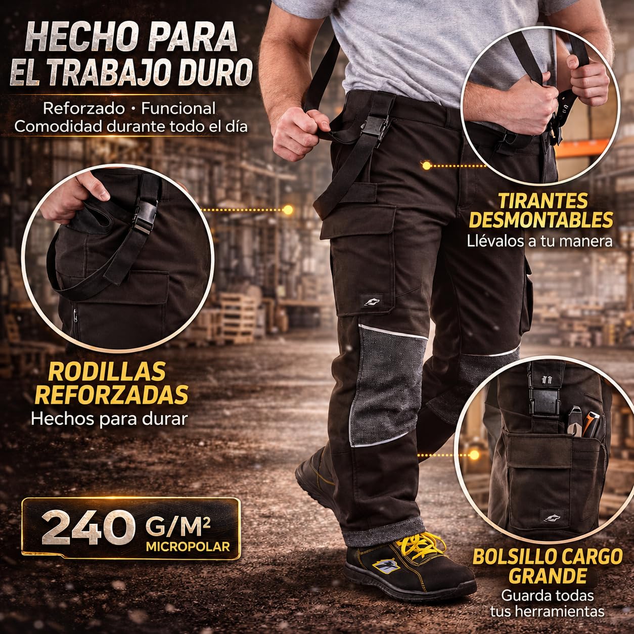 BWOLF Kick Pantalones térmicos de trabajo para hombre, pantalones de senderismo, pantalones de exterior para hombre, pantalones de trabajo, para hombre, invierno, forrados, resistentes al viento,