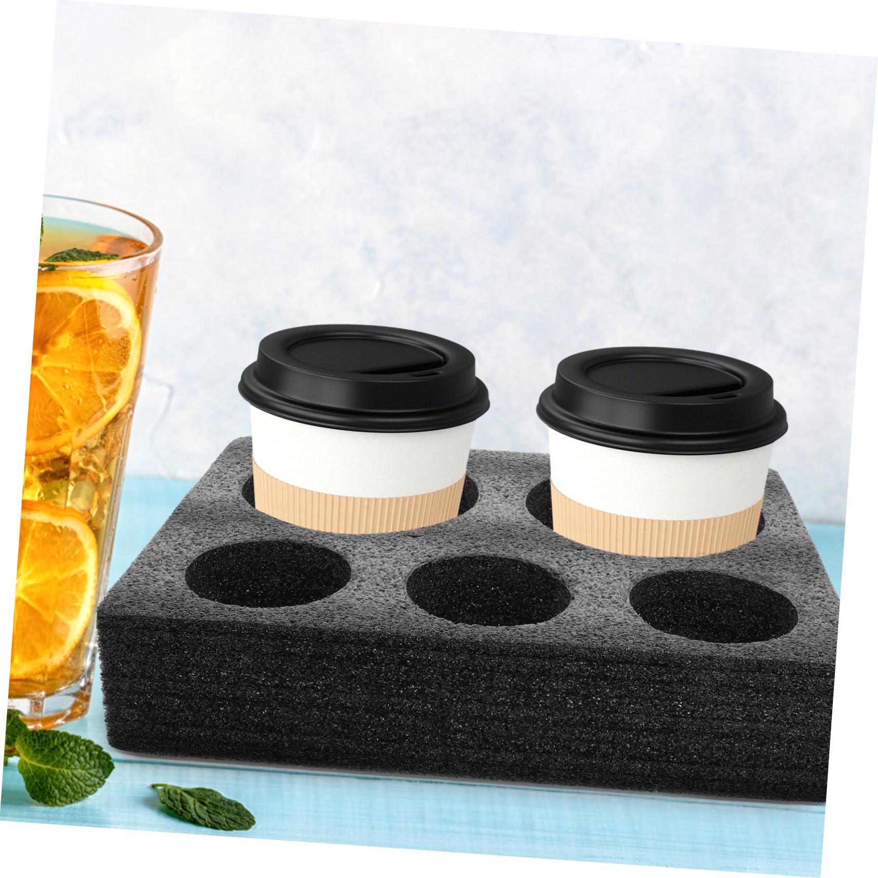 Ciieeo 5 Piezas posavasos titular de la bebida bandeja de la copa para llevar portavasos de cafe portador de taza de café aislado reutilizable sacar el portavasos algodón perlado Negro