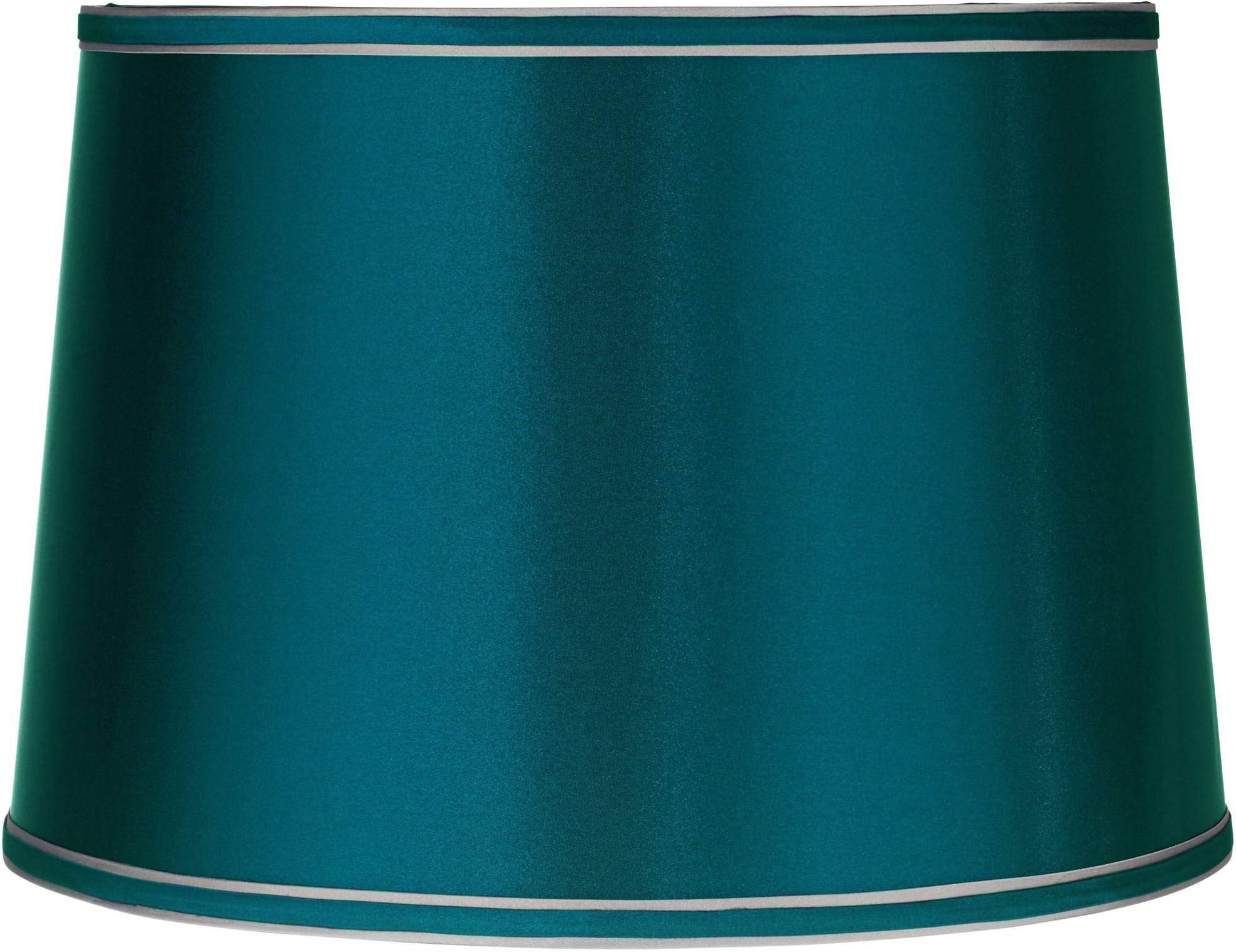 Sydnee Satin Teal Blue Large Drum Lamp Shade (Pre-Assembled) 14" Top x 16" Bottom x 11" High (Spider) Replacement with Harp and Finial - Springcrest