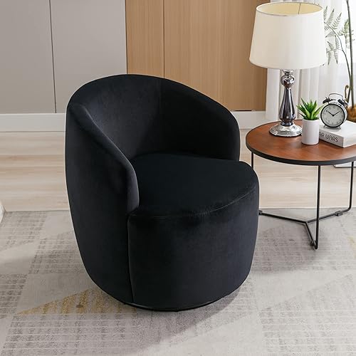 HomSof Velvet Swviel Barrel Sala de estar, Sillón de acento de ocio con anillo de metal con recubrimiento en polvo negro, silla giratoria