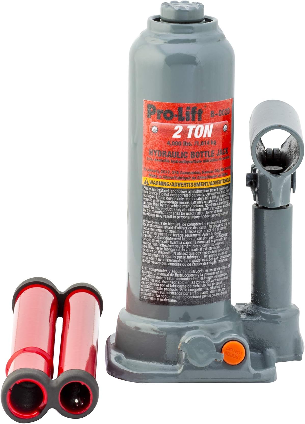 Pro-LifTB-002D Grey Hydraulic Bottle Jack - 2 Ton Capacity