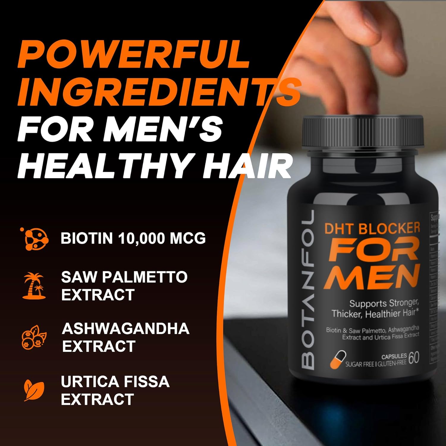 DHT Blocker for Men Hair Growth: Natural Hair Loss Supplement - Formula with 10000mcg Biotin & Saw Palmetto for Mens thinning Support - 1 Monthly Supply - Image 2