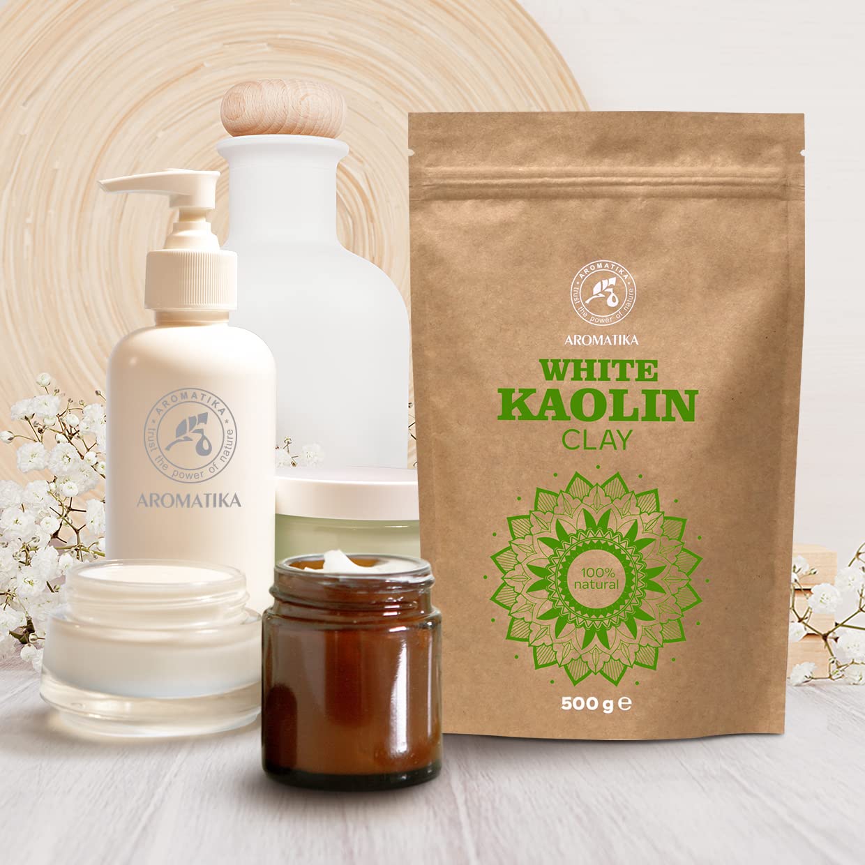 Argile Kaolin Blanc - 500g - Argile Blanche - Poudre Argile de Kaolin Blanche Pure et Naturelle - Purifiante et Tonifiante pour Visage et Cheveux - Argile Blanche Poudre pour Masques et Gommages
