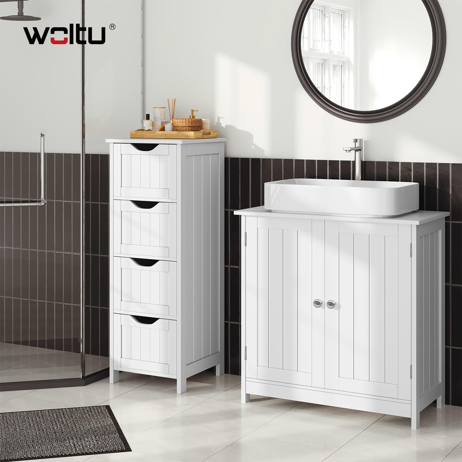 Fonteinkast Creavit Aloni Kleur Wit Onderkast Wastafel En Met Spiegel 40x22x60cm - Megadump Tiel