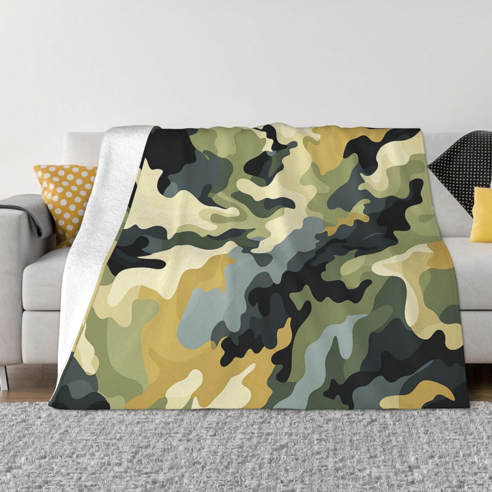 Couverture pour canapé motif camouflage kaki plaid flanelle léger