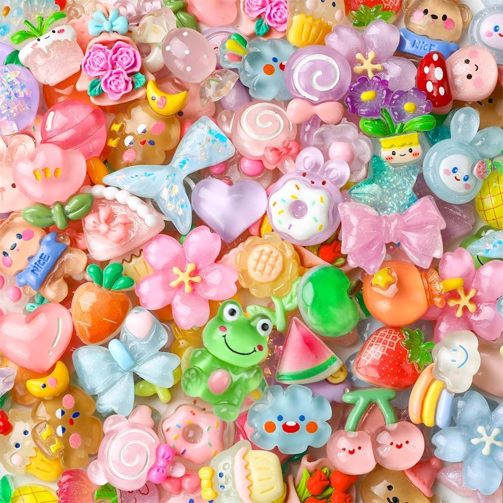 Daily Crafts 40 pcs, Kawaii 3D Resin Stickers for Kids Cute Flatback Resin Charms, Cartoon Charms Decorations for DIY Craft Phone Laptop Cases, DIY Embellishments for Slime and Crafts