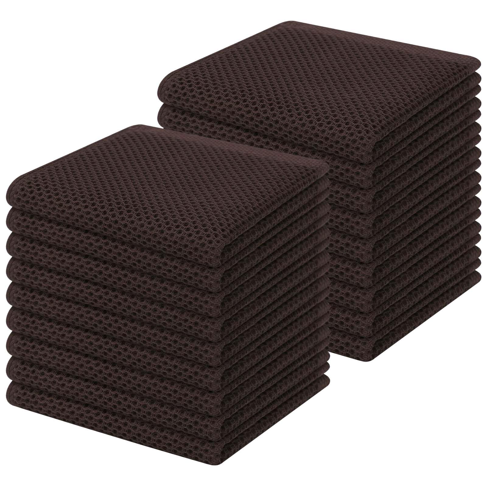 Homaxy 100% Cotton Waffle Weave Kitchen Dish Cloths 18-Pack, Dark Brown