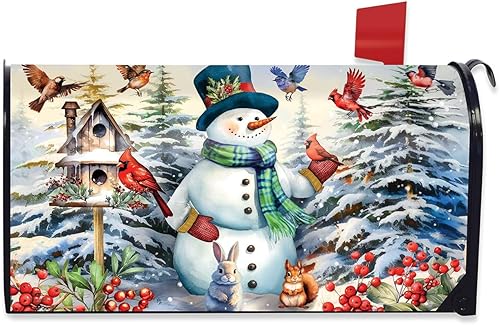 Miniatura 6 de Briarwood Lane Funda para buzón de invierno con muñeco de nieve y Amigo de muñeco,Muñeco de nieve de bast,nieve familia,muñeco de nieve y pájaros,27