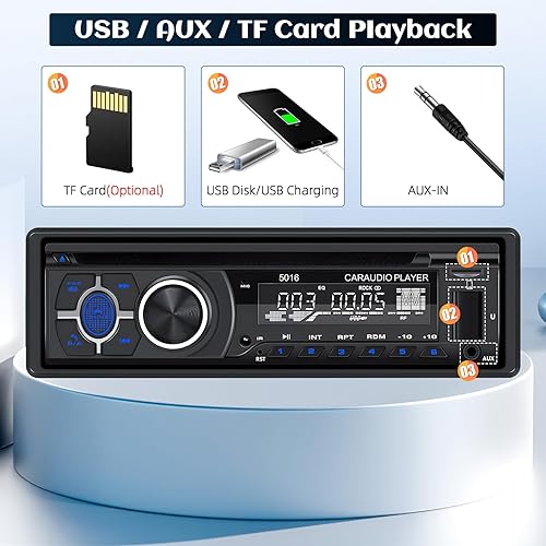 Miniatura 5 de Reproductor de CD de radio de coche de un solo DIN, reproductor de DVD para automóvil con Bluetooth manos libres, estéreo para automóvil, MP3,
