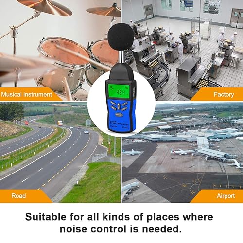 Miniatura 8 de BTMETER Medidor de nivel de sonido de precisión, probador digital de decibelios para medición de volumen de ruido de 30  130 dB con peso rápidolento