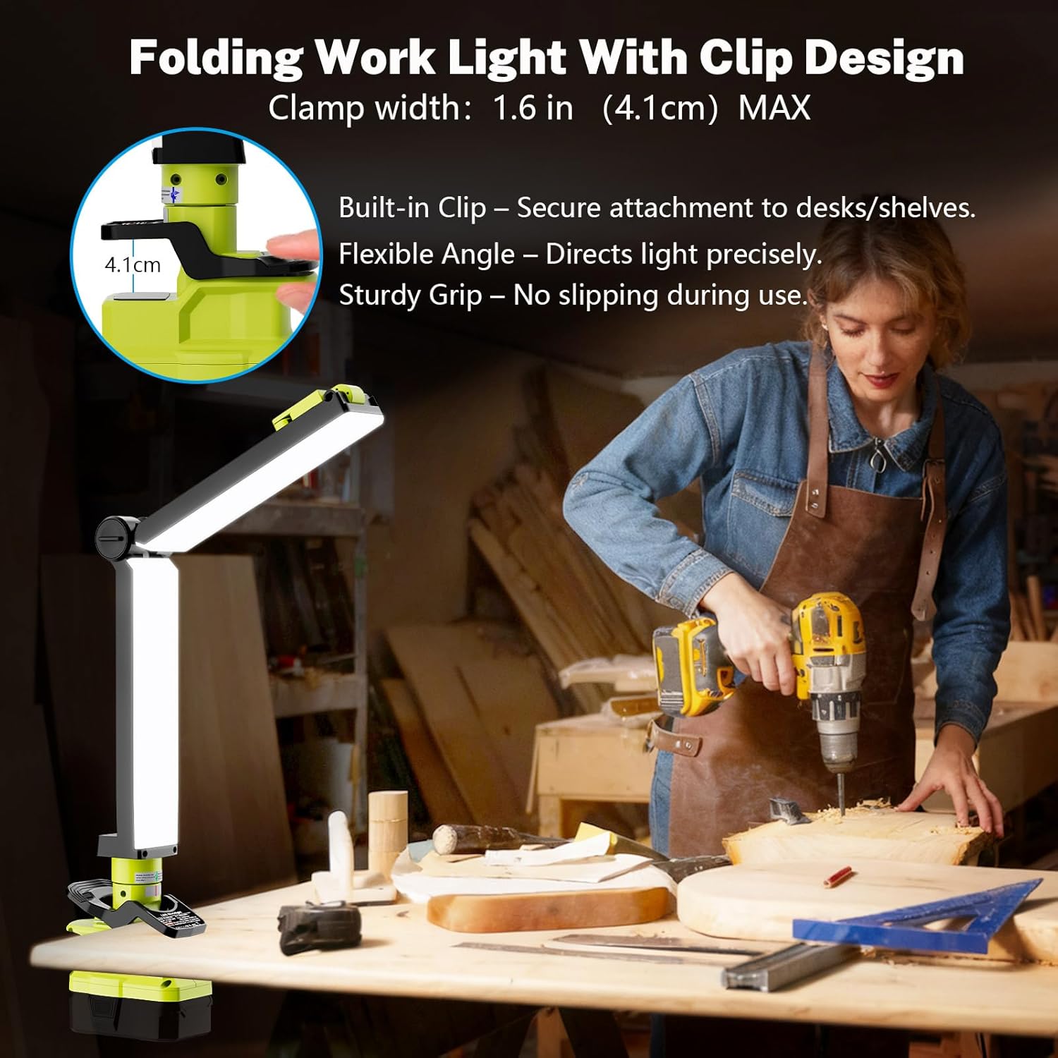 Work Light Cordless Flashlight for Ryobi 18V Battery, Portable LED Folding Work Light with USB Output, 30W 2400LM for Construction Renovation & Home Repair Lighting [Battery Not Included]