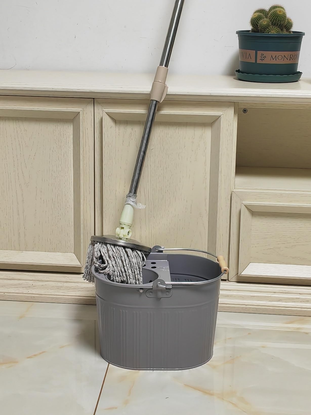 Cubo de fregona de metal de acero galvanizado de 13 litros, grande, galvanizado, reforzado, resistente, de acero grueso, para limpieza general en casa, oficina (gris)