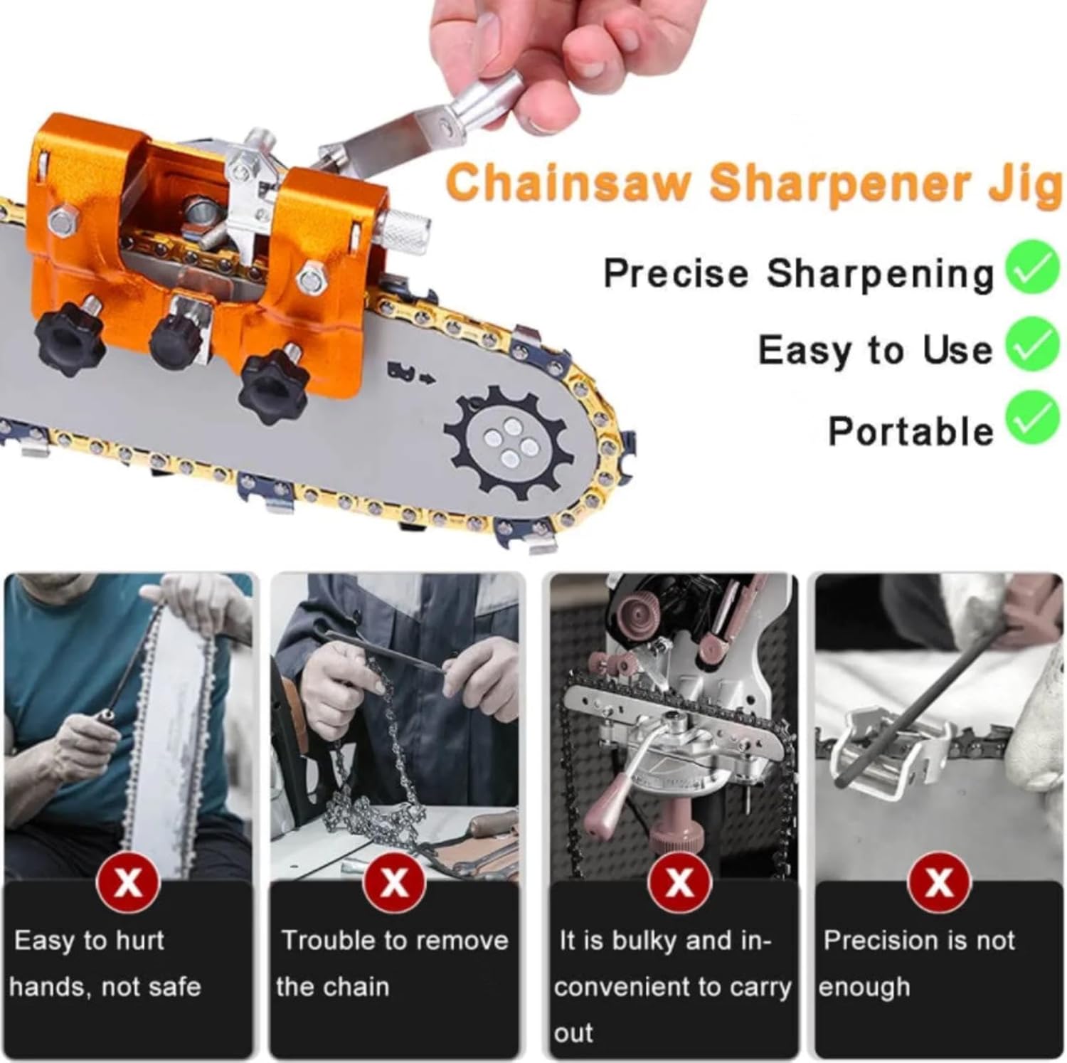 Chainsaw Sharpener Kit with Carbid Chainsaw Sharpening Tool Chainsaw Chain Sharpening Jig Kit Sharpeners with 3 Grinding Heads for Electric Saws Garden Tool Sharpener