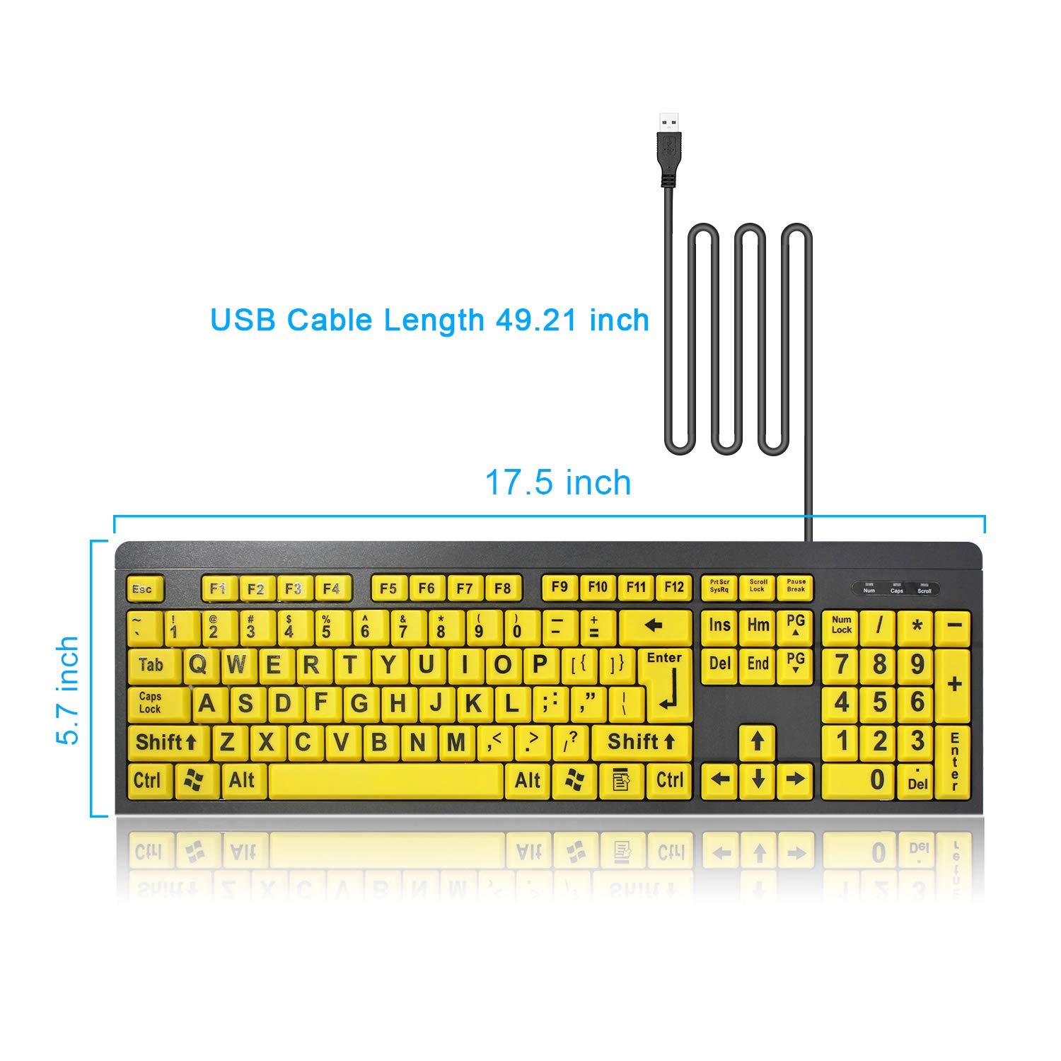 TANIX Klawiatura przewodowa USB klawiatura komputerowa z dużym nadrukiem z żółtymi klawiszami o wysokim kontraście i dużymi literami nadruku dla osób niedowidzących i o niskim wzroście