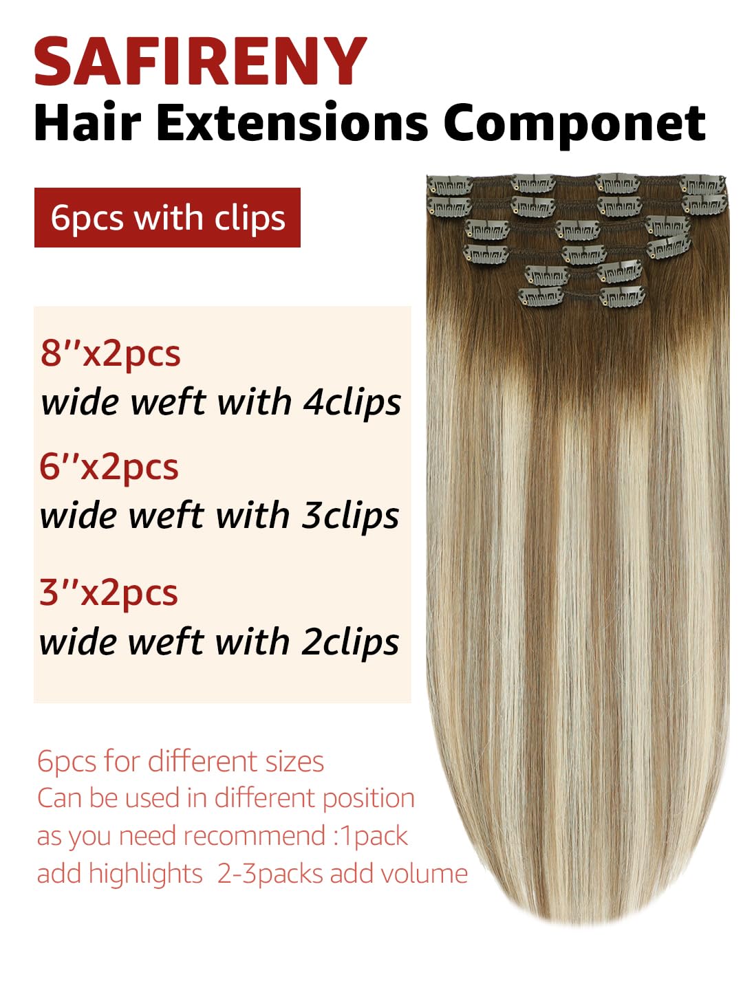 Clip in Hair Extensions Real Human Hair Double Weft Balayage Color Walnut Brown To Ash Brown And Golden Blonde,Clip in Hair Extensions,14 Inch 100g,6pcs Per Set With 18 Clips（#3/8/22,14")