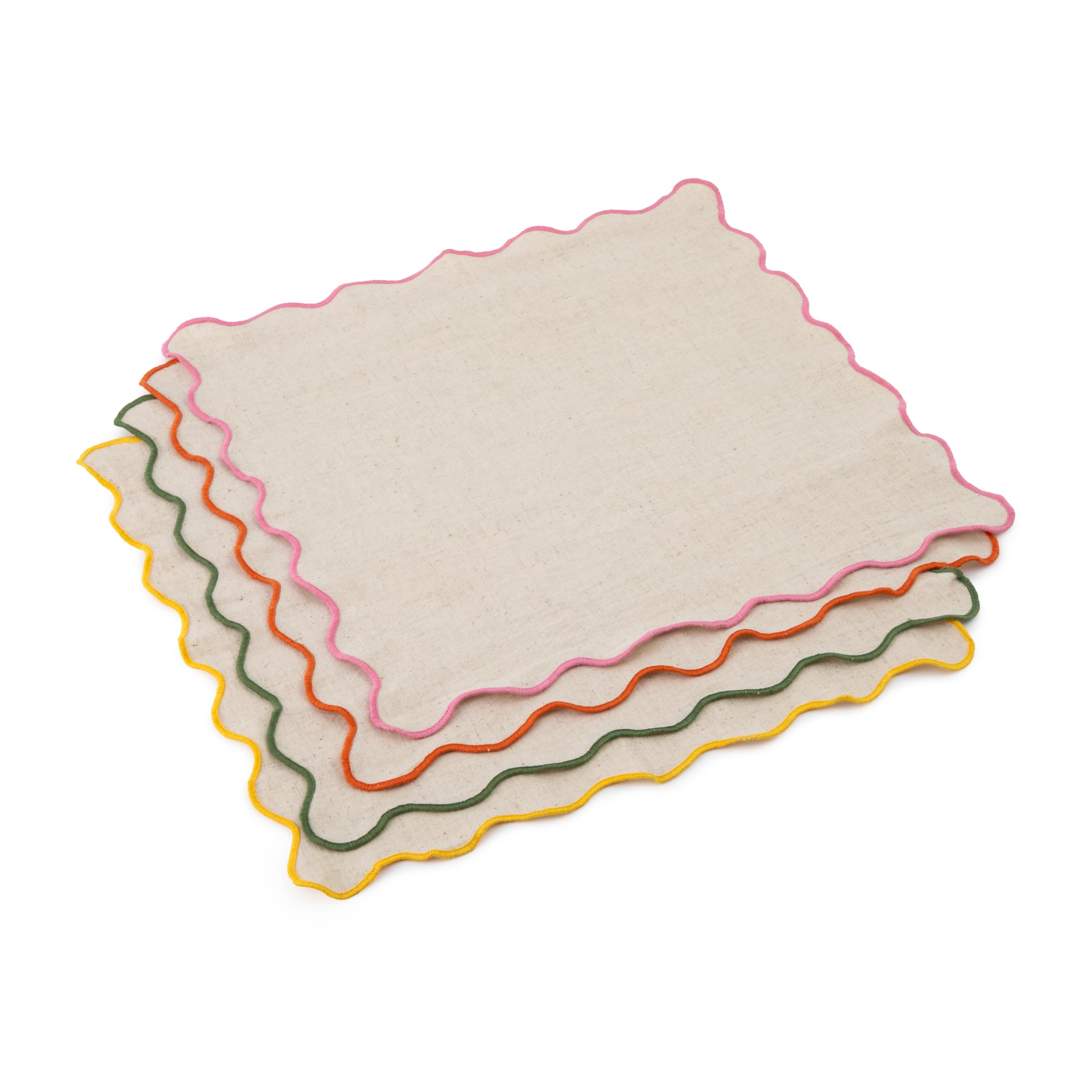 Jamie Oliver Big Love Neat Napkins, Set of 4 Scalloped Edge 45cm Napkins, Mixed Colours, Cotton-Linen Blend Napkins, Perfect for Table Settings, Dinner Parties, Machine Washable