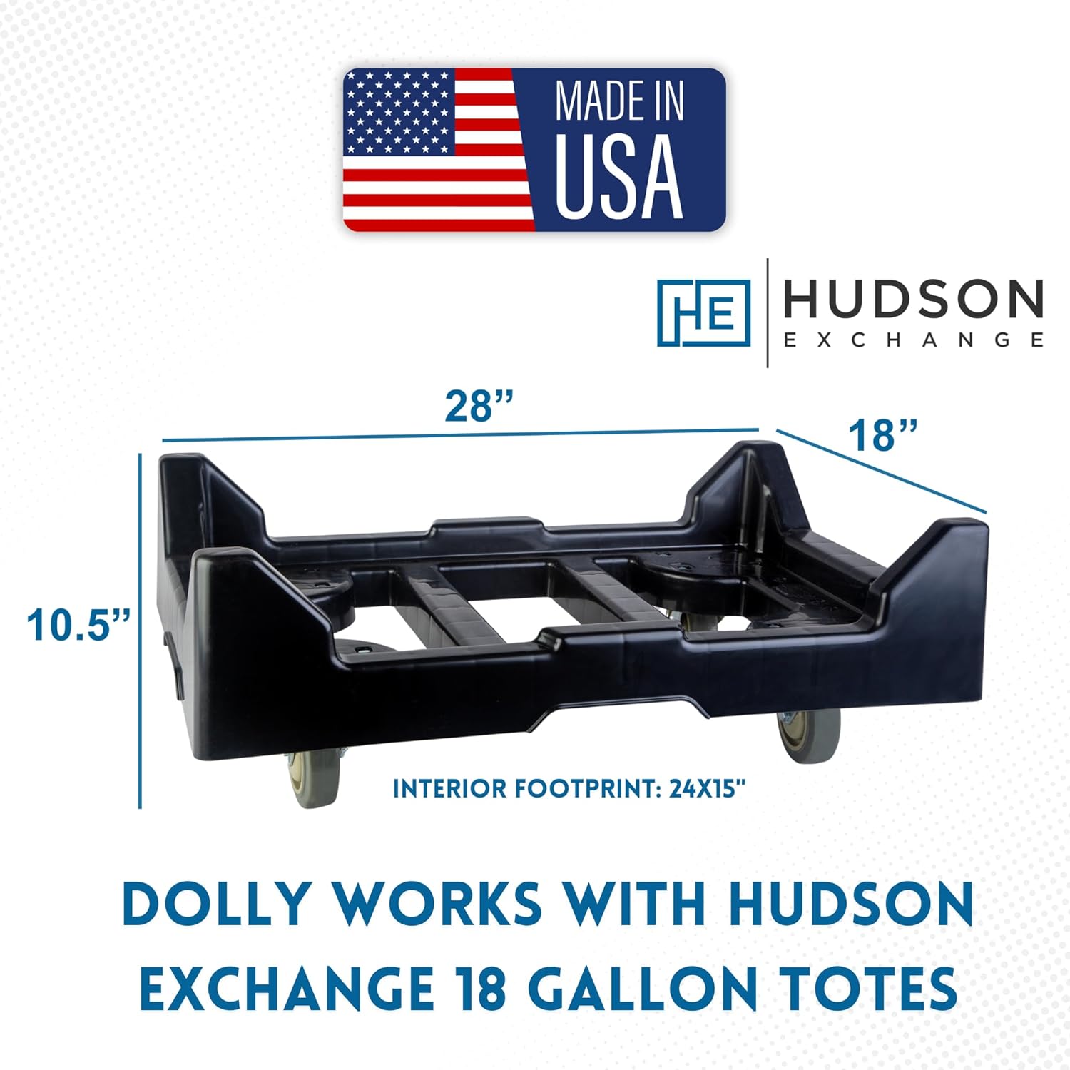 Hudson Exchange 28 x 18 x 10.5 (650 lb. Capacity) Plastic Container Dolly with Casters for Attached Lid Totes, Black