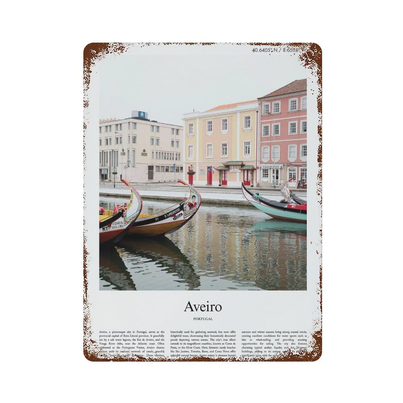 xiaoxiaoshen Aveiro Portugal City Scenery Wall Decor Art Metal Tin Poster Modern Home Decor Art Home Bar Shop Decorations Vintage Sign 40x30cm
