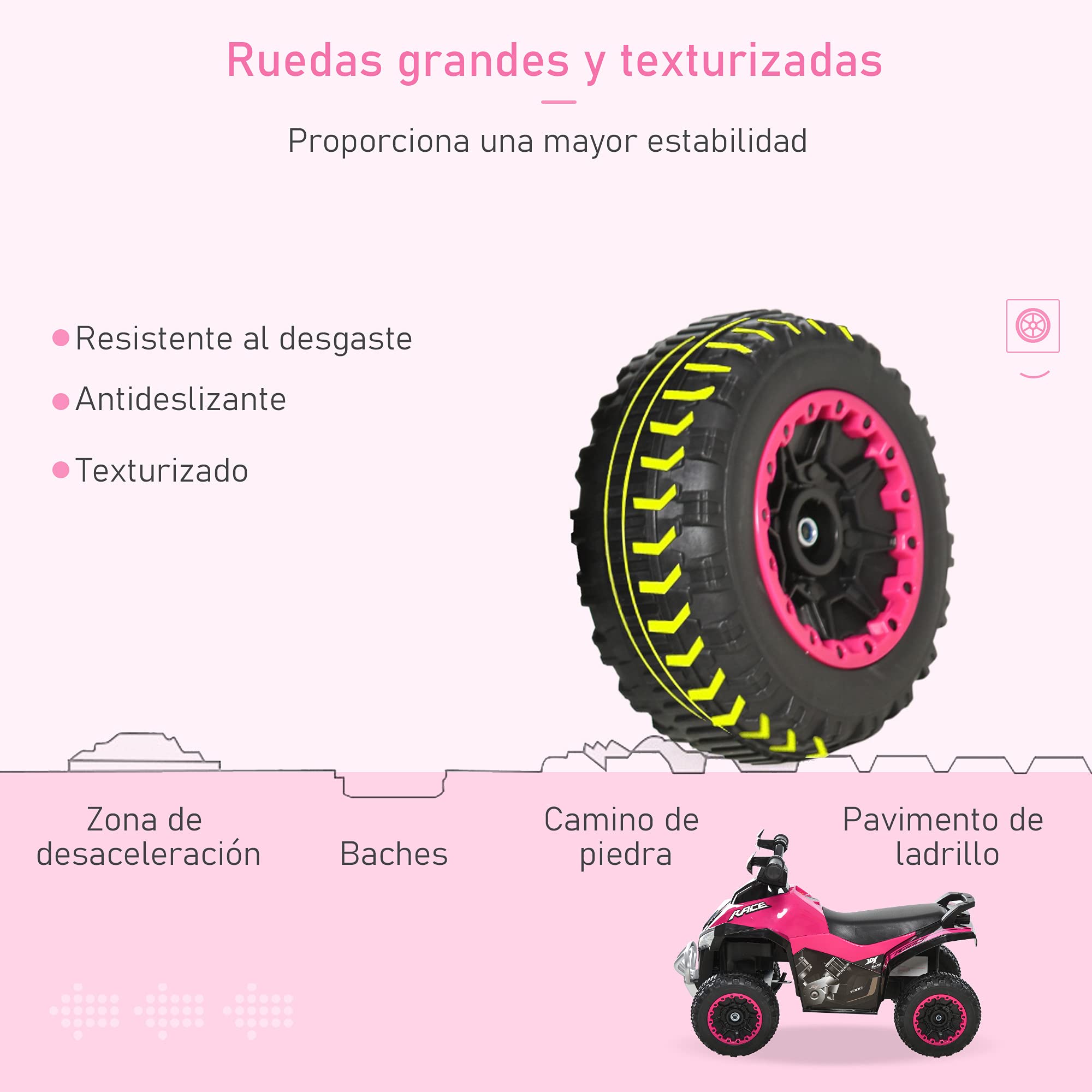 HOMCOM Quad Correpasillos Coche Correpasillos para Niños de 18-36 Meses con Función de Luces y Música Soporta hasta 20 kg 67,5x38x44 cm Rosa