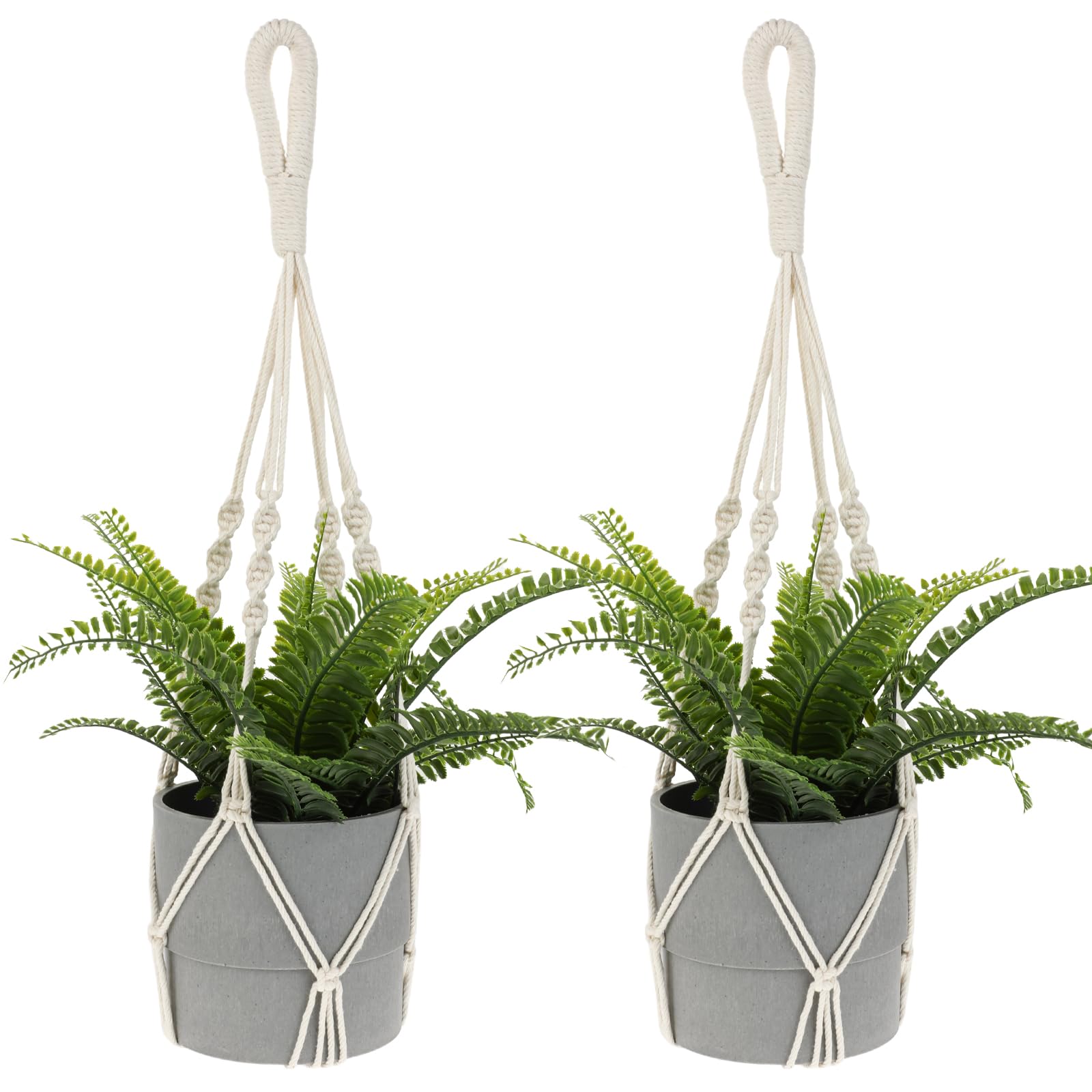 Jeffdad 2 cestas colgantes de macramé, cuerda de algodón para macetas colgantes, decoración bohemia, beige, para colgar en interiores, exteriores, jardín, salón, balcón, ventana, balcones, decoración