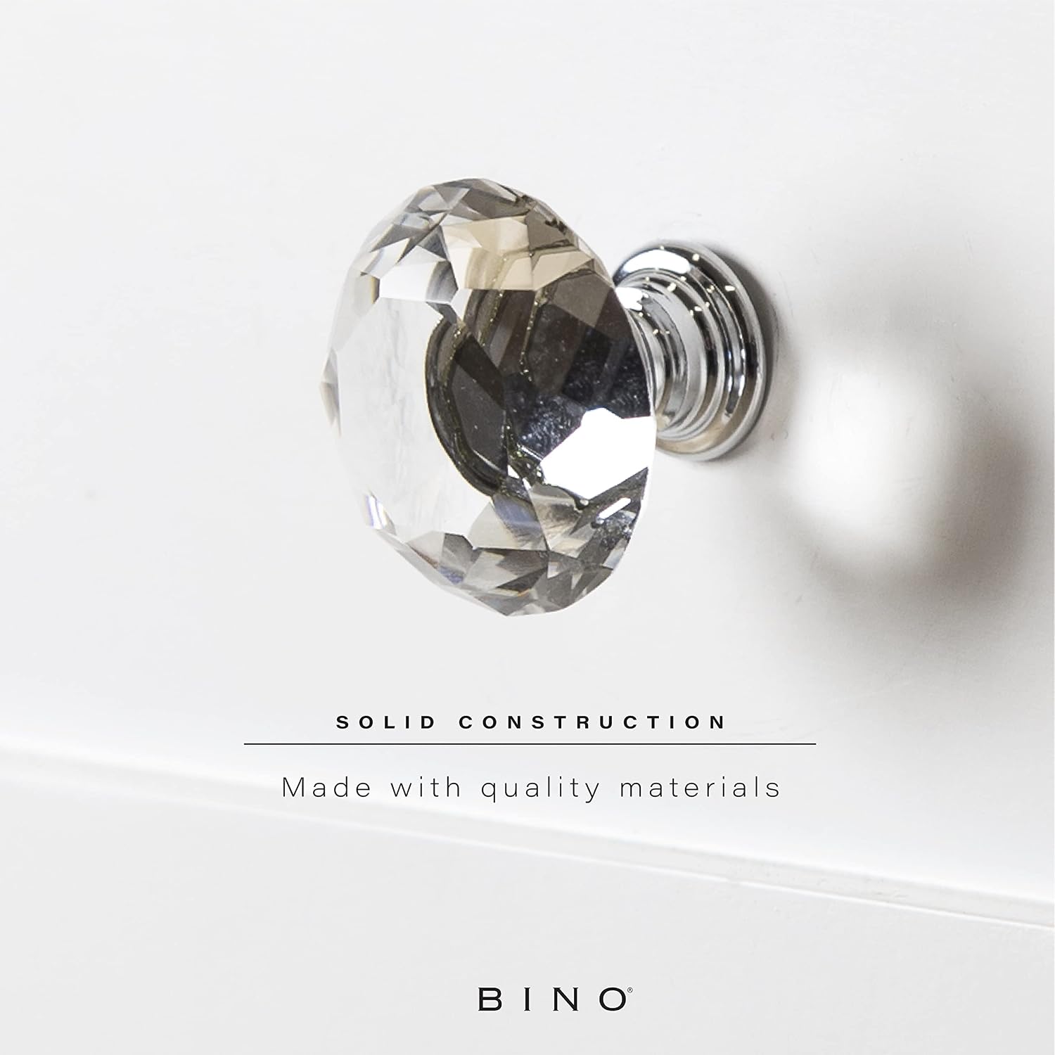 BINO 6-Pack Crystal Drawer Knobs - 1.25" Diameter (32mm), Chrome - Dresser Knobs for Dresser Drawers Crystal Knobs and Pulls Handles