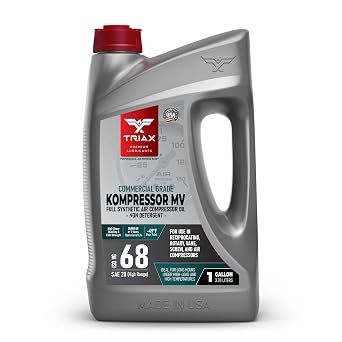 TRIAX Kompressor ISO 68, Full Synthetic, Multi-Vis Air Compressor Oil | for Rotary, Vane, Screw, and Reciprocal | Commercial Grade | High Temp | Non-Detergent - 1 Gallon
